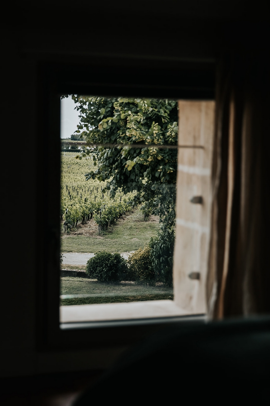 Fenêtre ouverte et vue sur vignoble